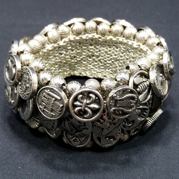 Women's Button Covered Wide Stretch Bracelet, 5 1/2 Inches Plus Stretch - Picture 1 of 8